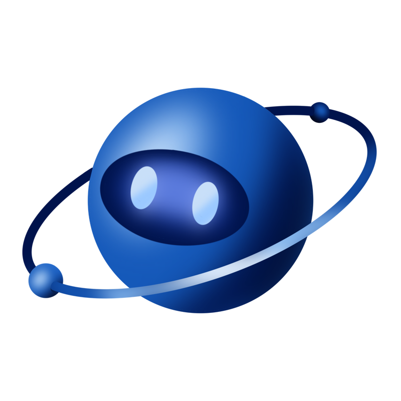 Bluelearn: a blue planet mascot with an orbiting ring